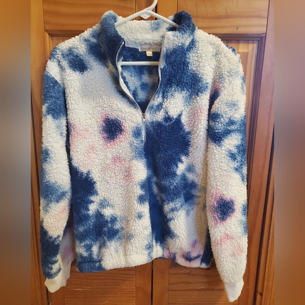 🌻 3/$20 Deal! Cozy Kids' Tie-Dye Sherpa Sweatshirt - Blue and Pink